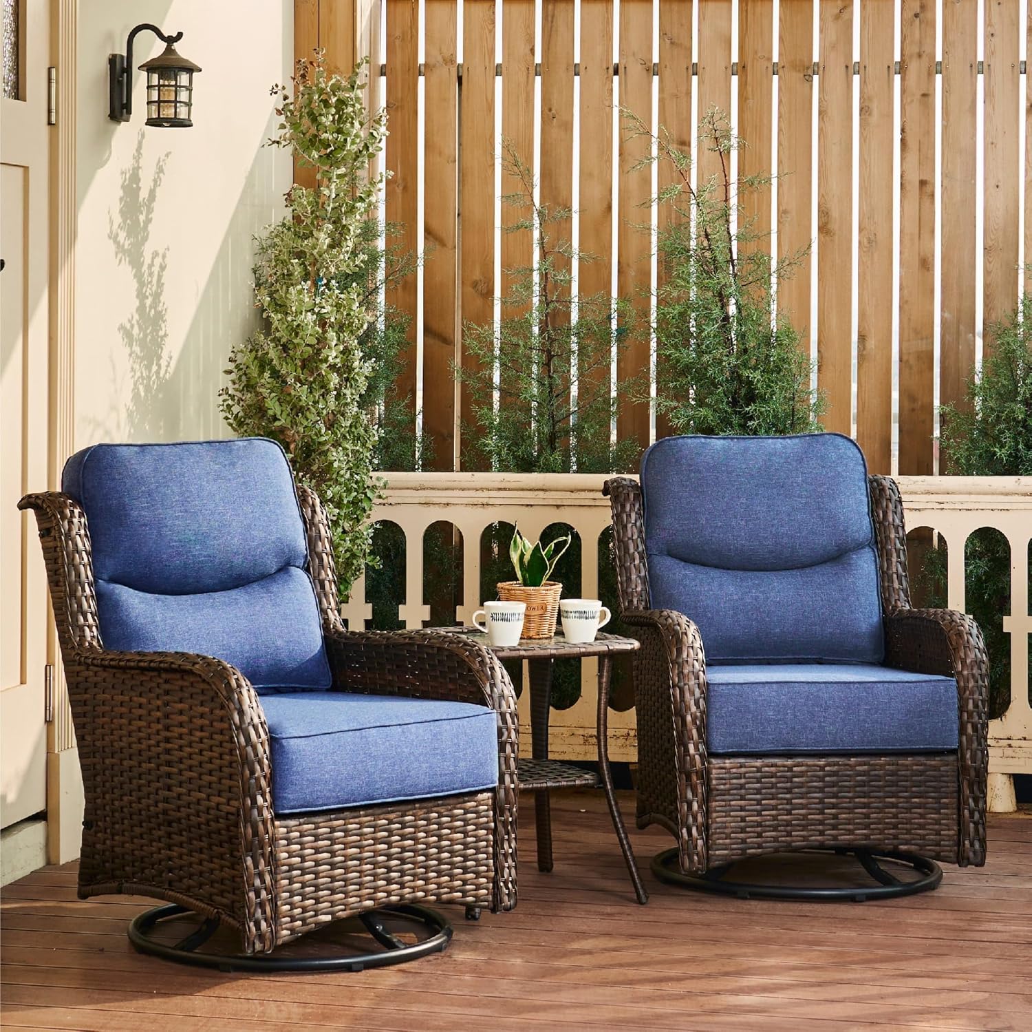 Blue Cushion / Brown Wicker